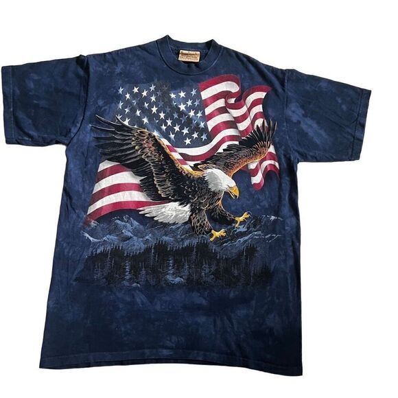 Vintage The Mountain American Bald Eagle USA Flag Dyed T-Shirt size L - Picture 4 of 6
